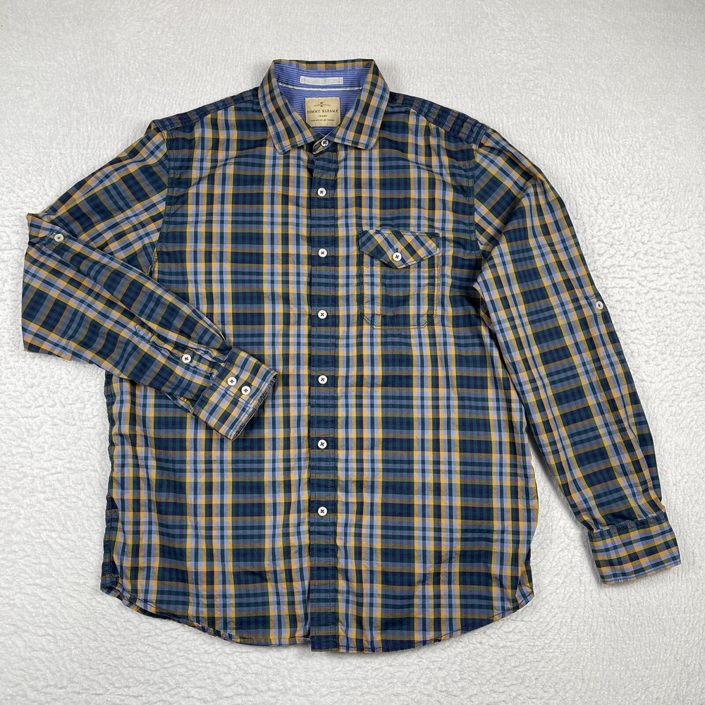 Tommy Bahama Shirt Mens Large Multicolor Plaid Casual Office Workwear Travel